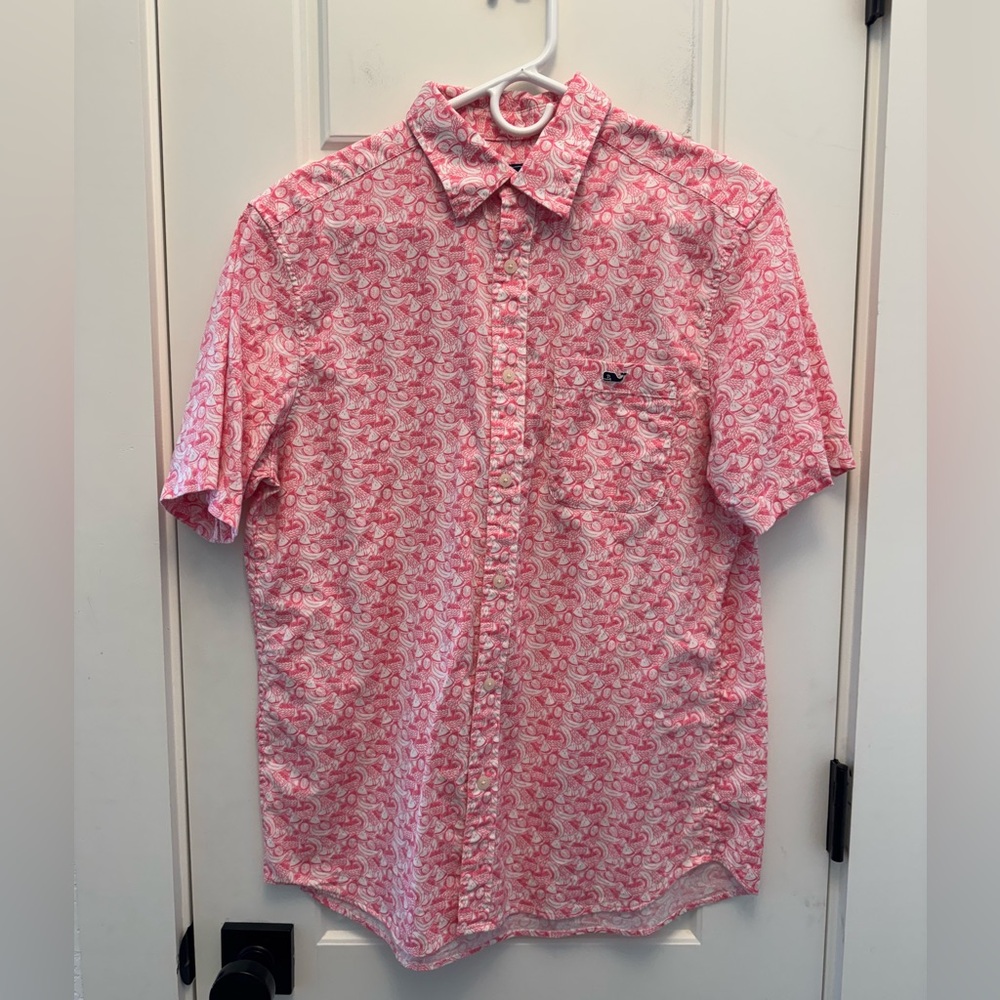 Vineyard Vines Men’s Stretch Cotton Short-Sleeve BVI Fruit Shirt - Pink - Small